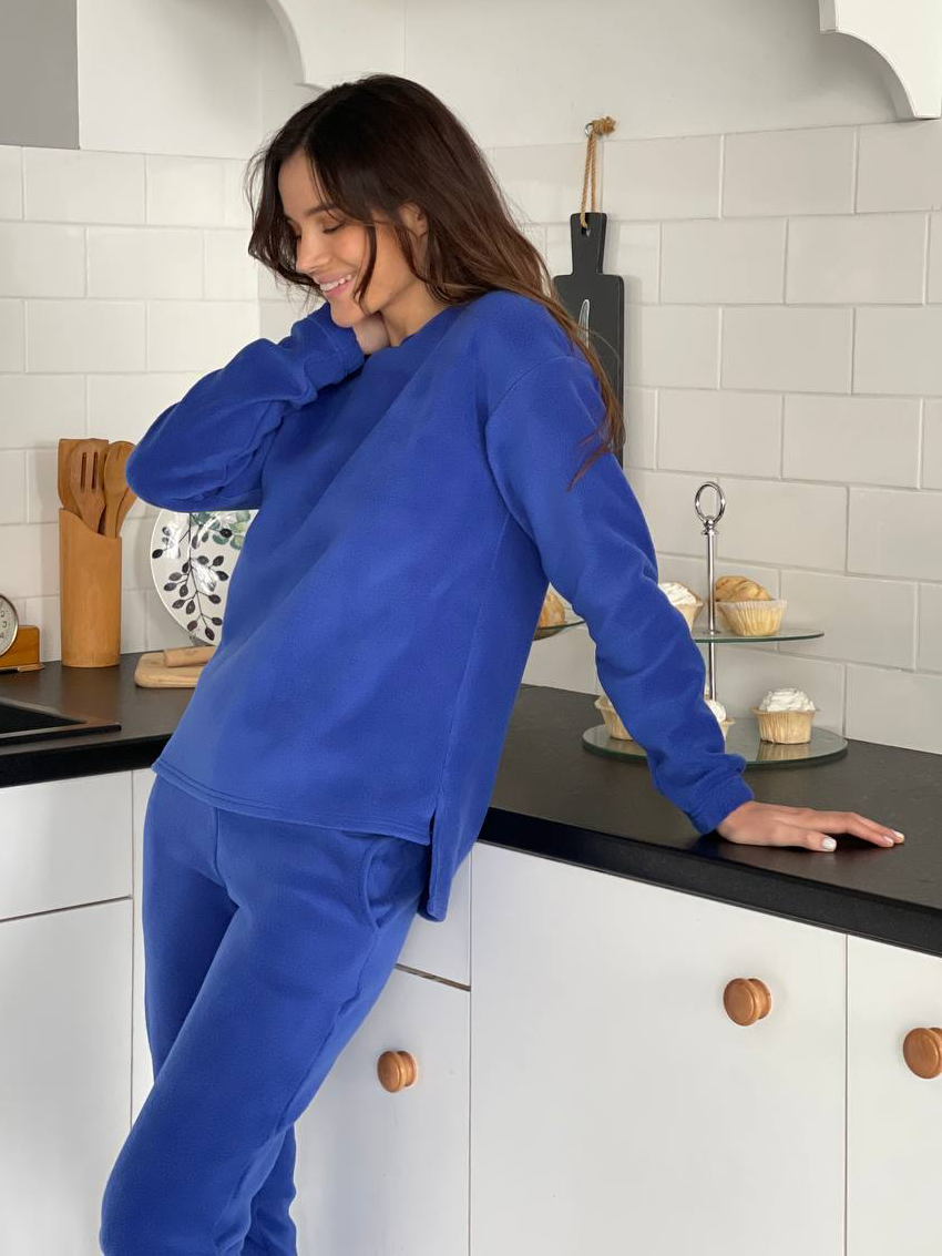 Women's fleece navy blue pajamas