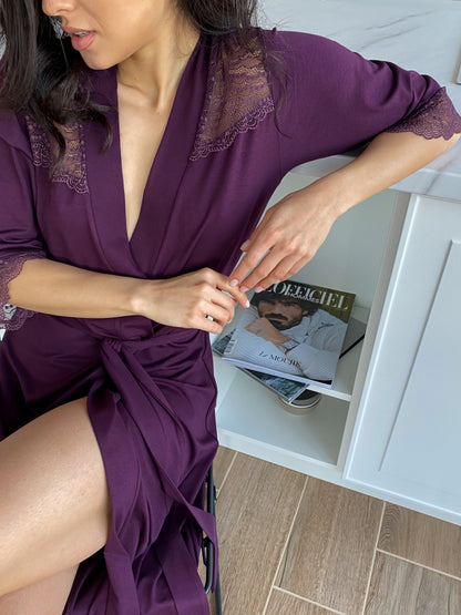 Purple lace boudoir robe