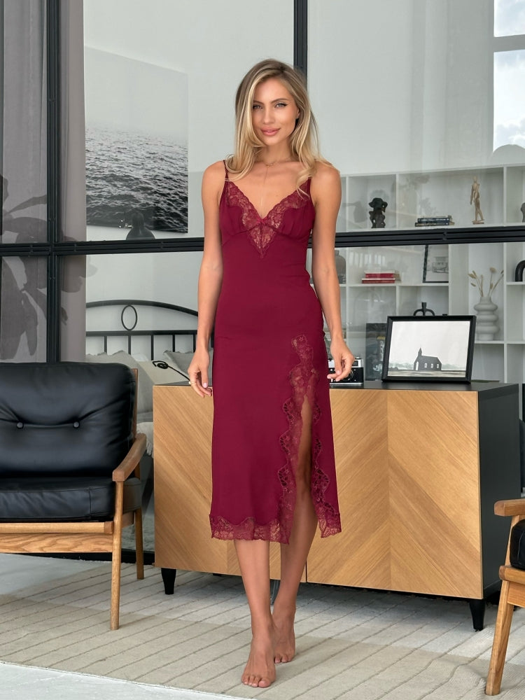 Bordeaux lace midi nightgown