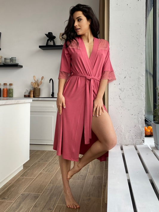 Pink lace boudoir robe