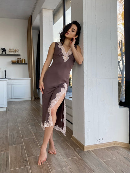 Exclusive rose gold nightgown with lace