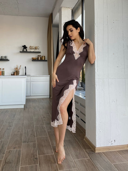 Exclusive rose gold nightgown with lace