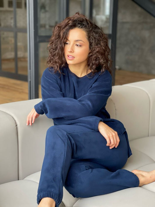 Women's fleece navy pajamas