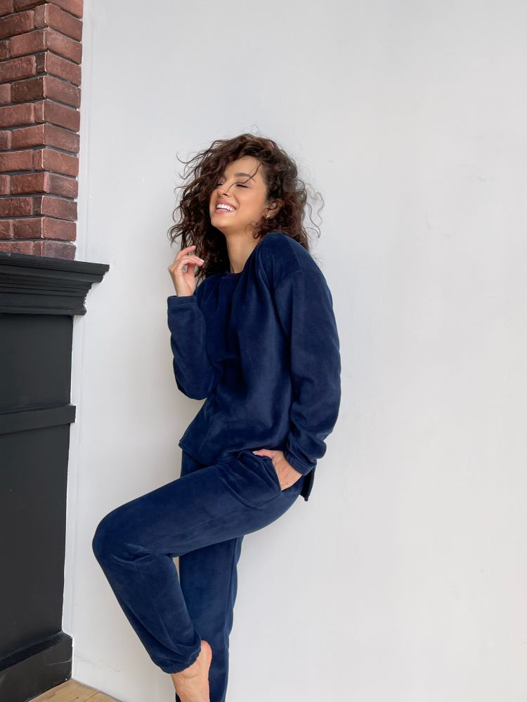 Women's fleece navy pajamas