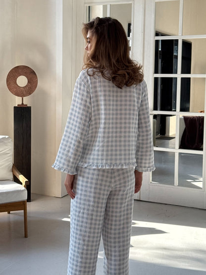 Muslin blue pajama set with print