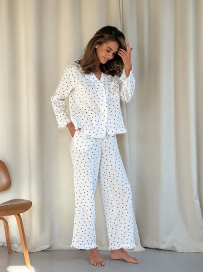 Muslin ecru pajama set with print