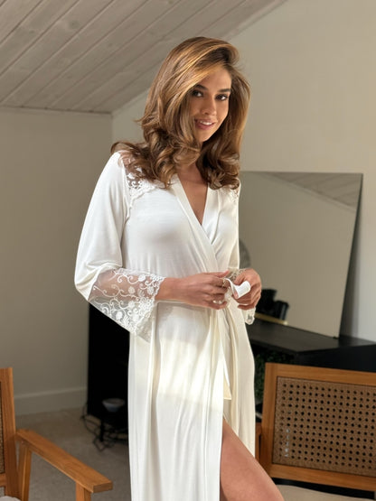 Bridal white robe with lace