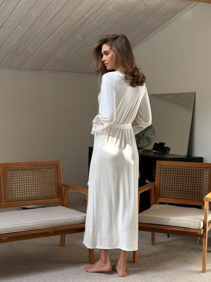 Bridal white robe with lace