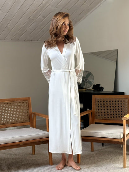 Bridal white robe with lace