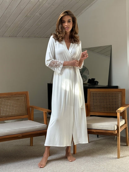 Bridal white robe with lace