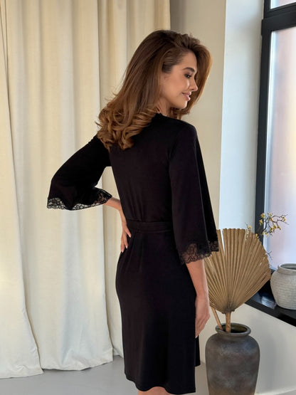 Bridal black robe with lace