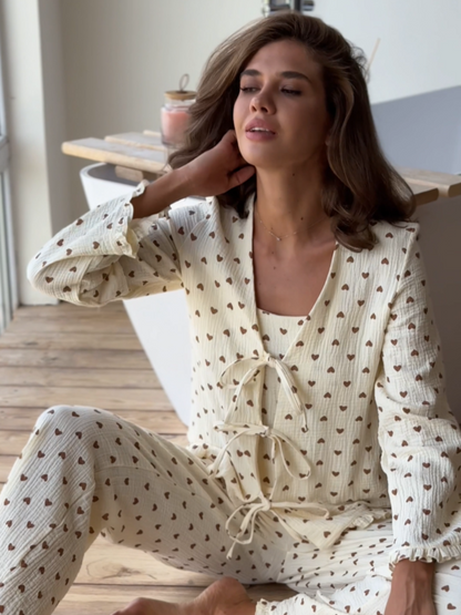 Beige muslin pajama set