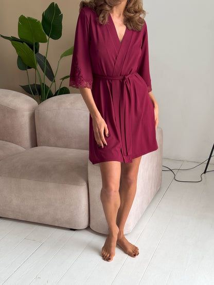 Burgundy bridal robe