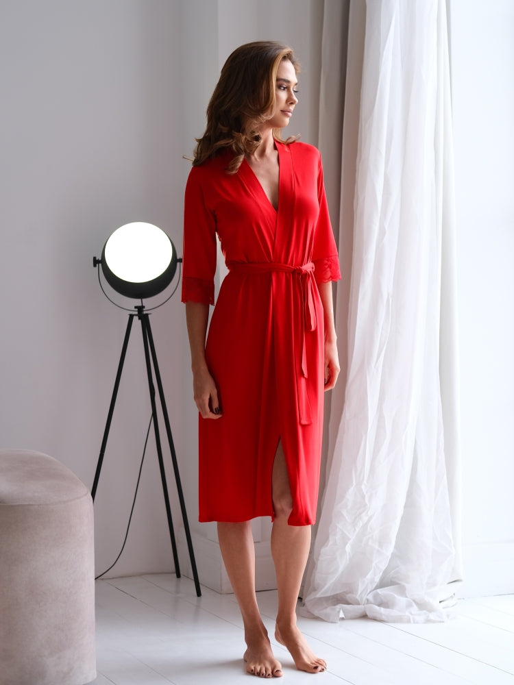 Red long lace robe