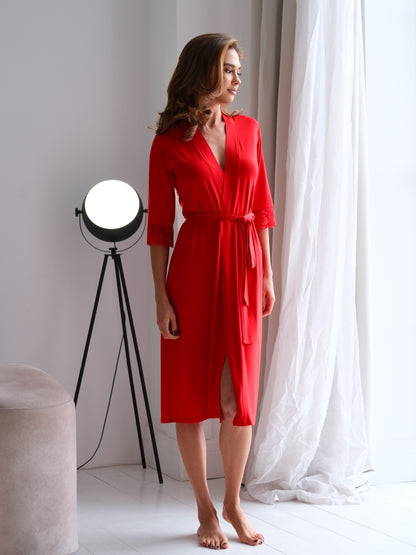 Red long lace robe