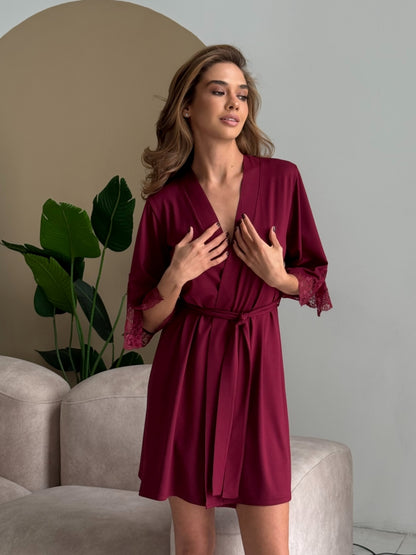 Burgundy bridal robe