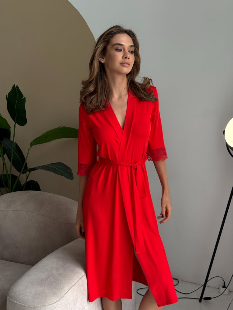 Red long lace robe