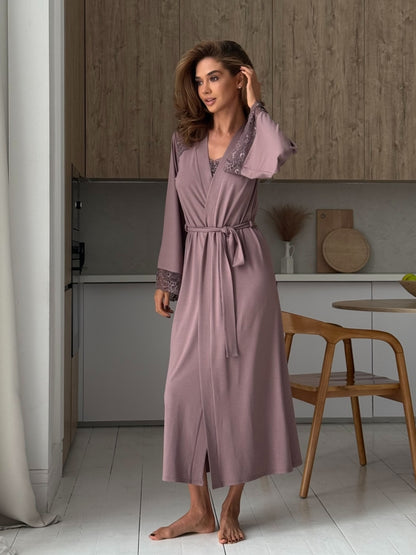 Long mocco lace robe