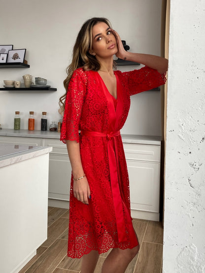 Elegant red lace robe
