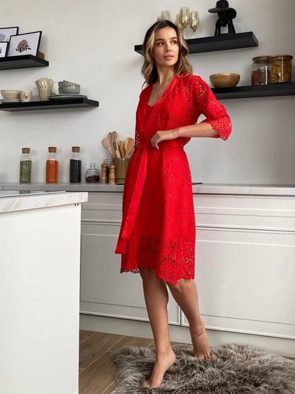 Elegant red lace robe