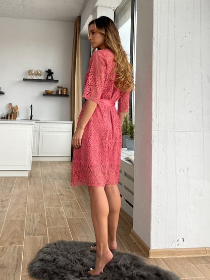 Elegant pink lace robe