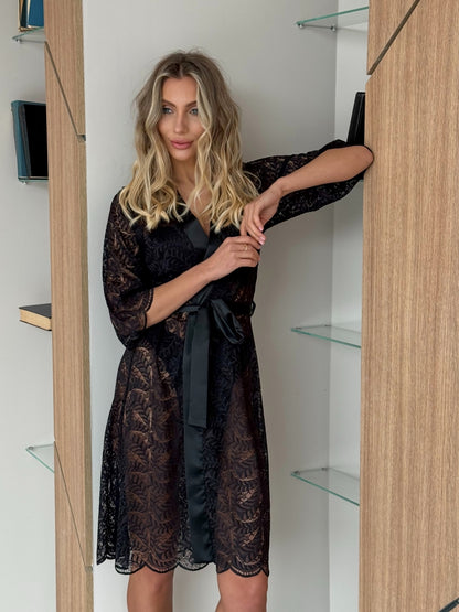 Elegant black lace robe