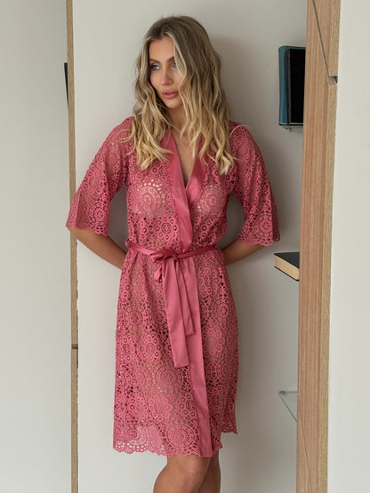 Elegant pink lace robe