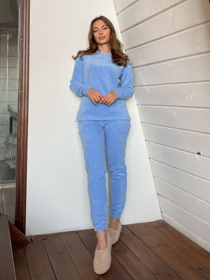 Women's fleece blue pajamas