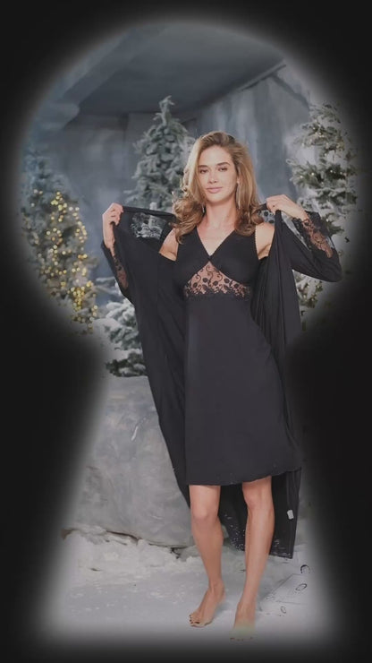 Robe and nightgown Sets Black