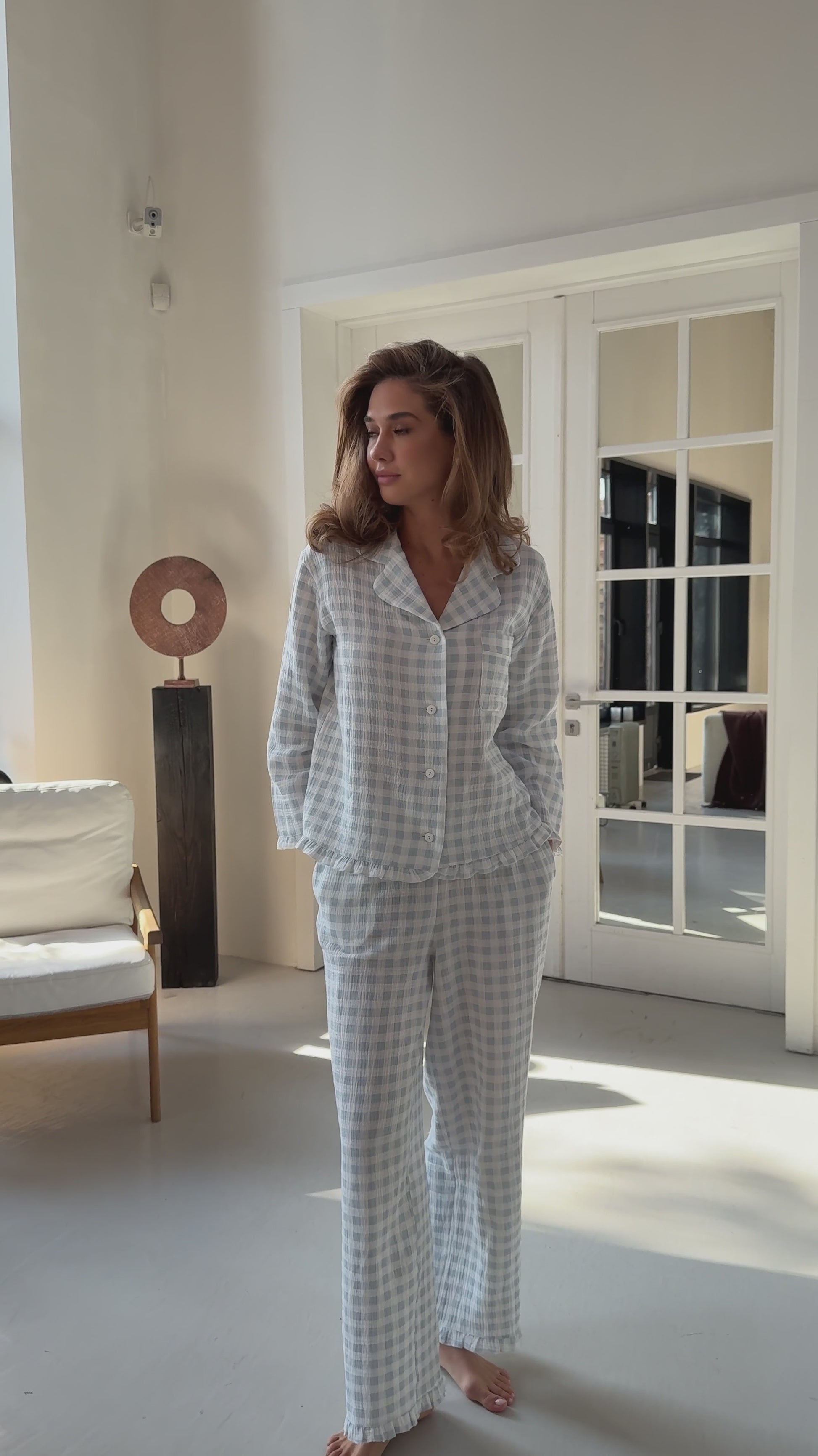 Muslin blue pajama set with print