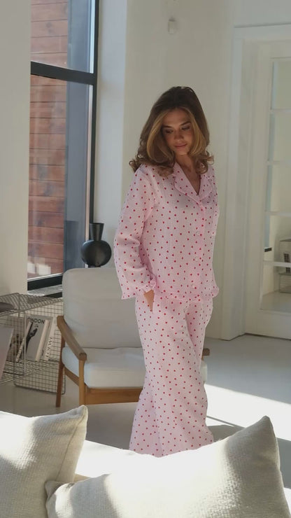 Muslin pink pajama set with print