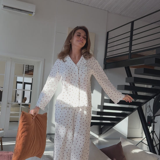 Muslin ecru pajama set with print