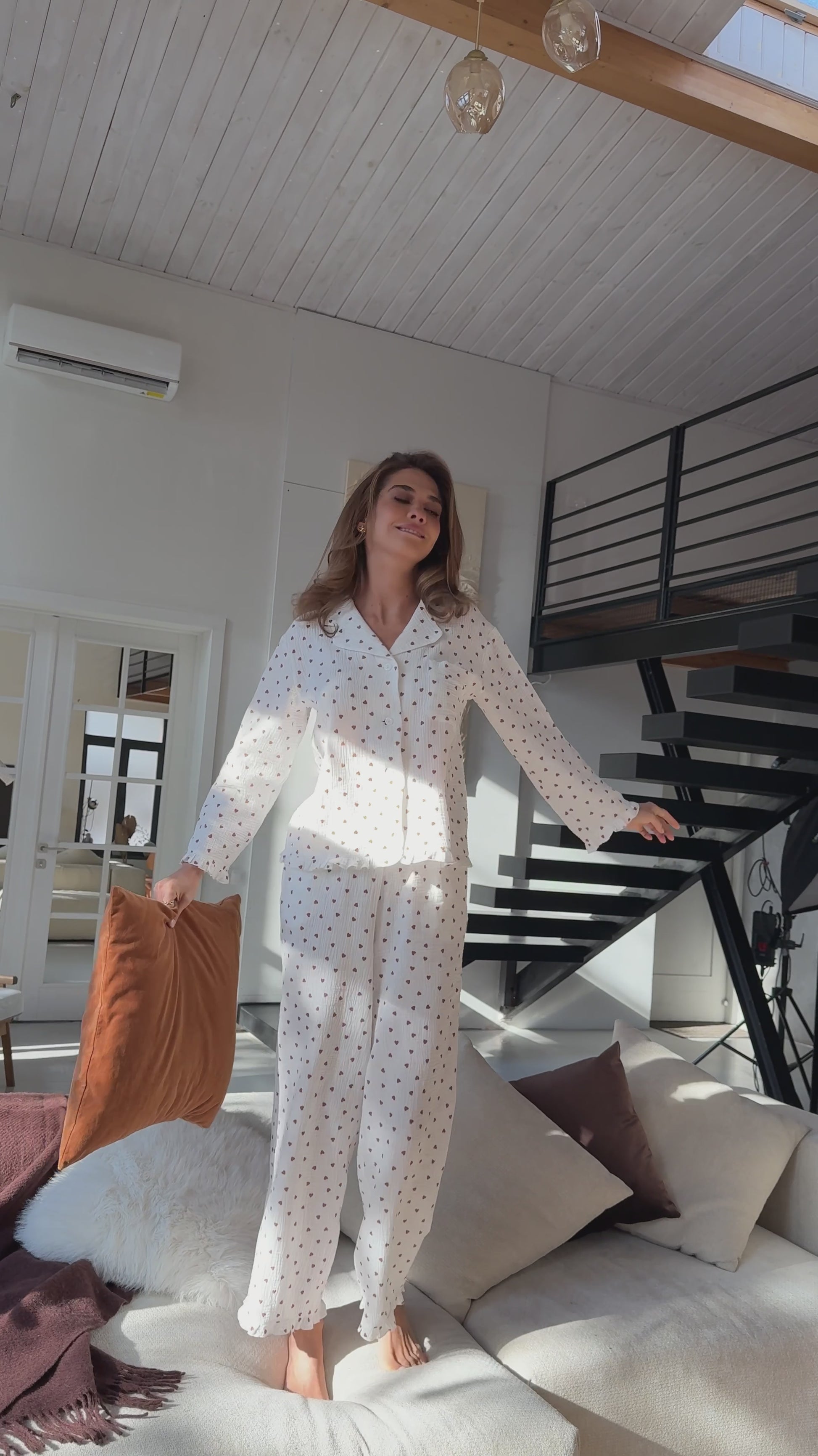 Muslin ecru pajama set with print