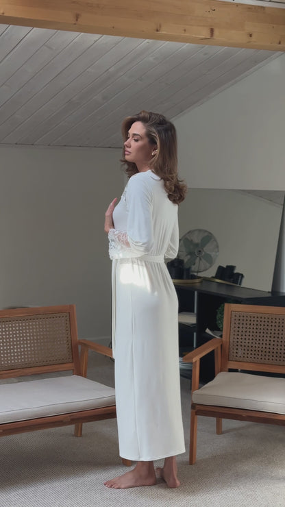 Bridal white robe with lace