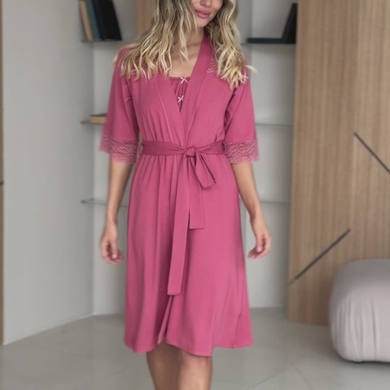 Pink lace boudoir robe