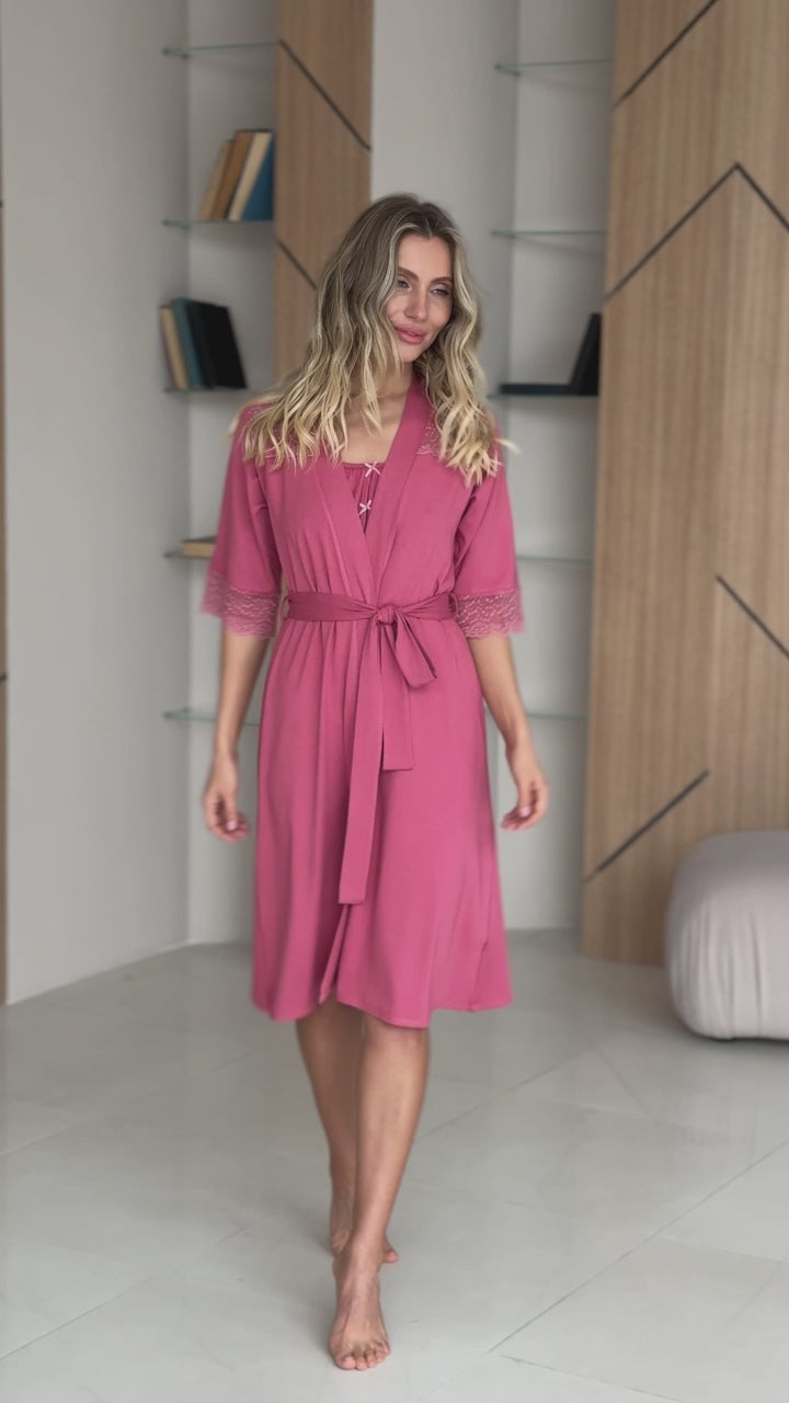 Pink lace boudoir robe