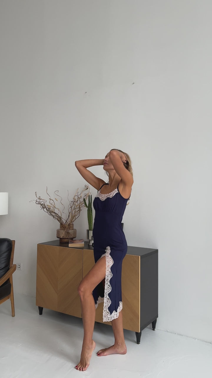 Navy nightgown with lace