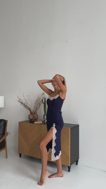 Navy nightgown with lace