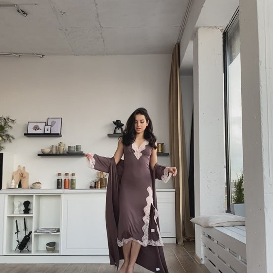 Exclusive rose gold nightgown with lace