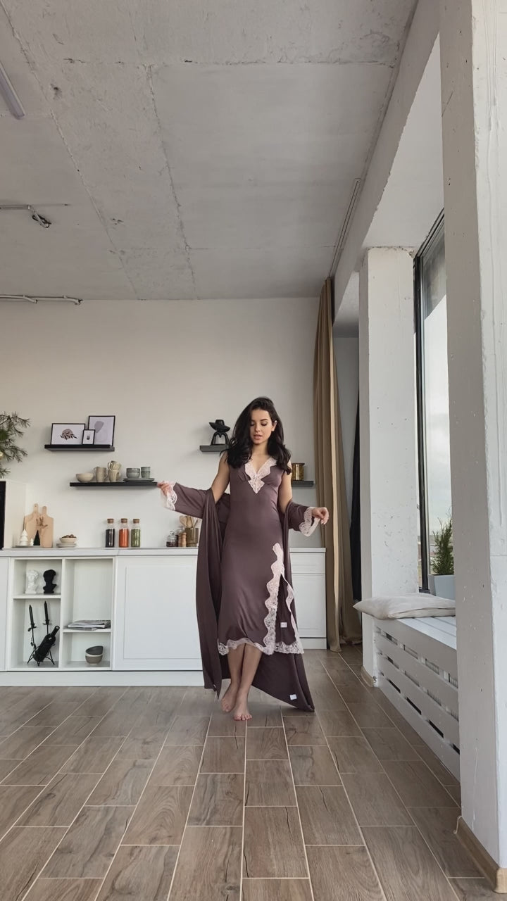 Exclusive rose gold nightgown with lace